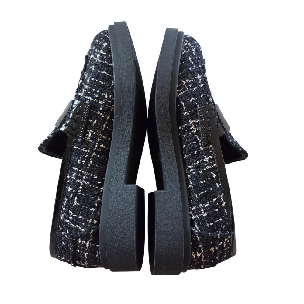 Jessica Simpson Loafers Women 8.5 Black New Tweed Sequin Patent Penny Platform - Picture 3 of 6